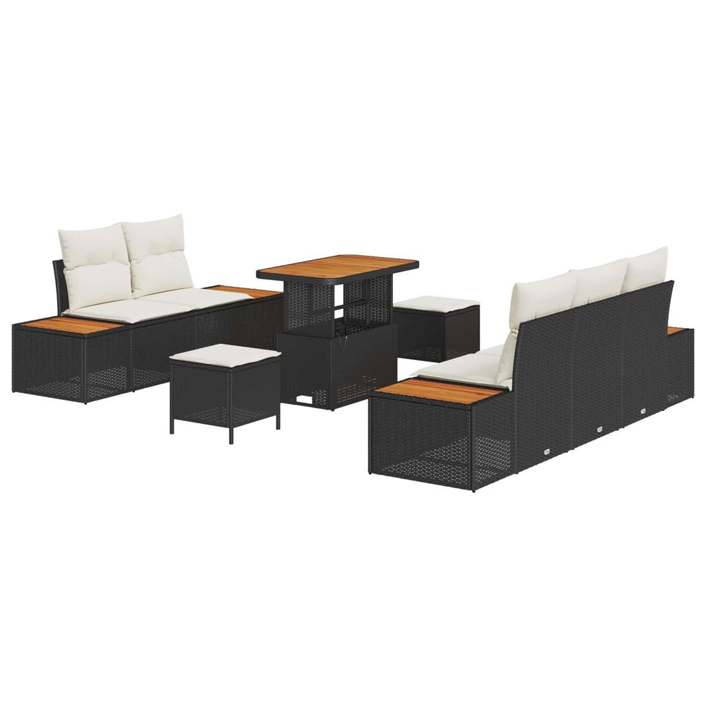 Outdoor Sofa Set with Cushions 8 pcs Black and Cream