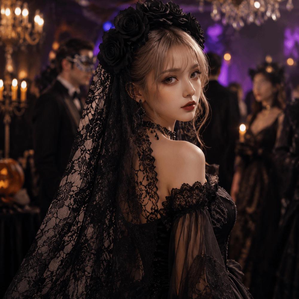 Simulation Rose Skull Mesh Veil Hairband Gothic Halloween Rose Headband Women Accessories