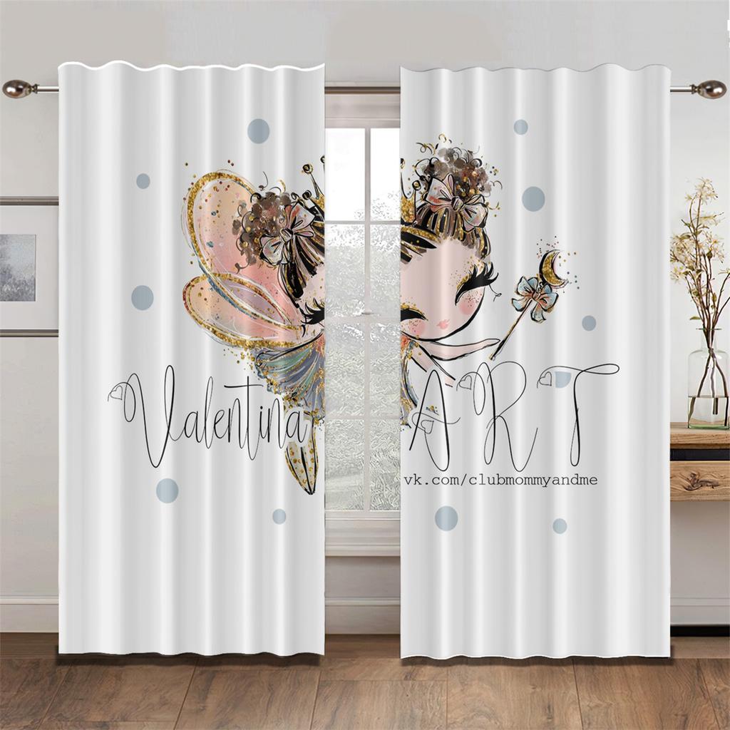 Lovely Parisian Dance Girl Princess Elf Pink Drapes Window Curtains Living Room Bedroom Decor Light Filtering Set Of 2 Made Polyester Area