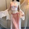 Midnight Charm Pink Hosta Sexy Hanfu Lingerie Pajama Set