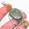 Полосатый зеленый опал, сердолик Кулон ручной работы из серебра 925 пробы 3,07" i3k45