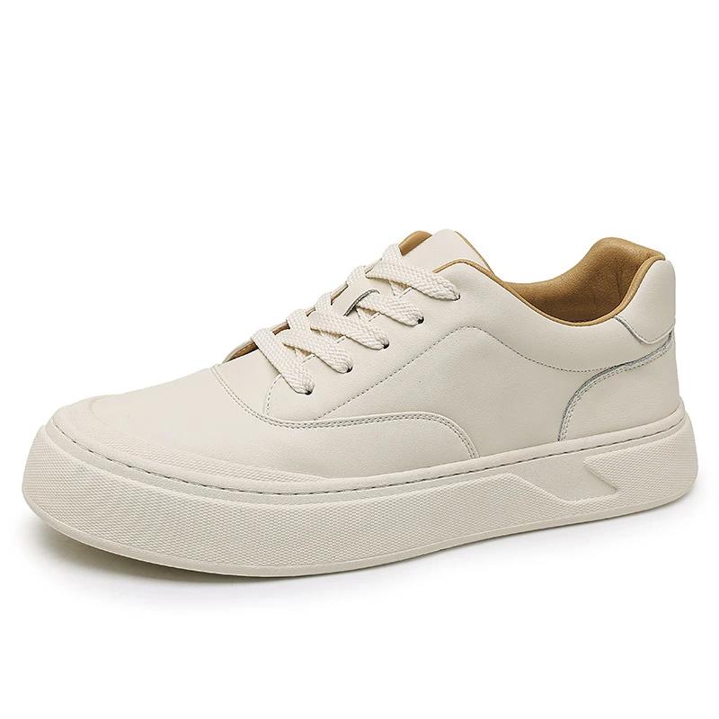 Fashion Luxury Men's High Quality Casual Leather Shoes Comfortable Thick Bottom Designer Lace-up Loafers Fashion Versatile White Shoes