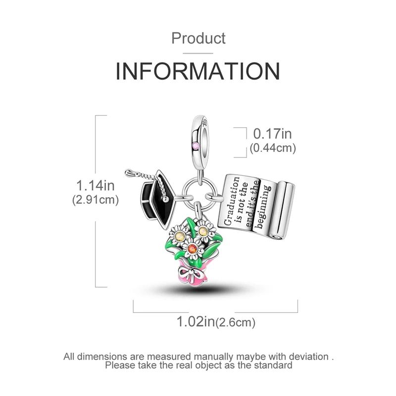 Медные Шармы Академическая Шапочка Выпускника Подвеска из Бусин Подходит для Оригинального Браслета DIY Бусина Подарок на Церемонию Выпускного