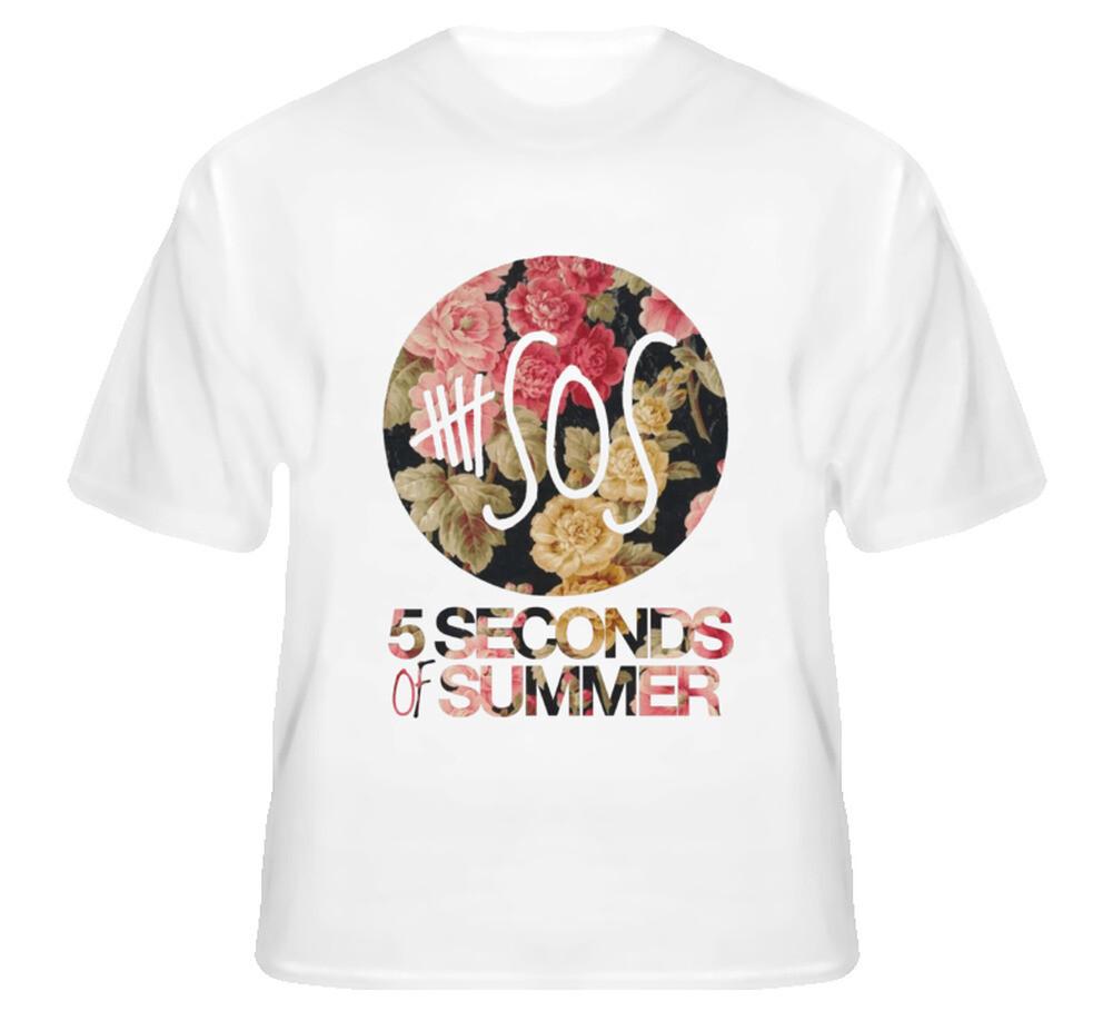 5 Seconds of Summer - 5SOS pink floral pattern T-shirt