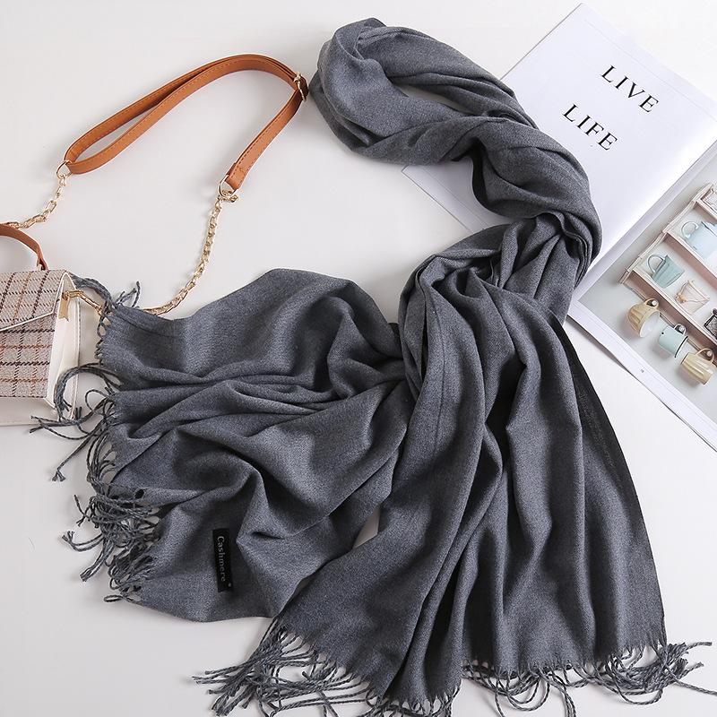Осенне-зимний новый женский кашемировый шарф, однотонный, имитация кашемира, толстый вышитый кашемировый платок