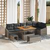 9-Piece Garden Sofa Set with Grey Cushions Poly Rattan Acacia 3362668