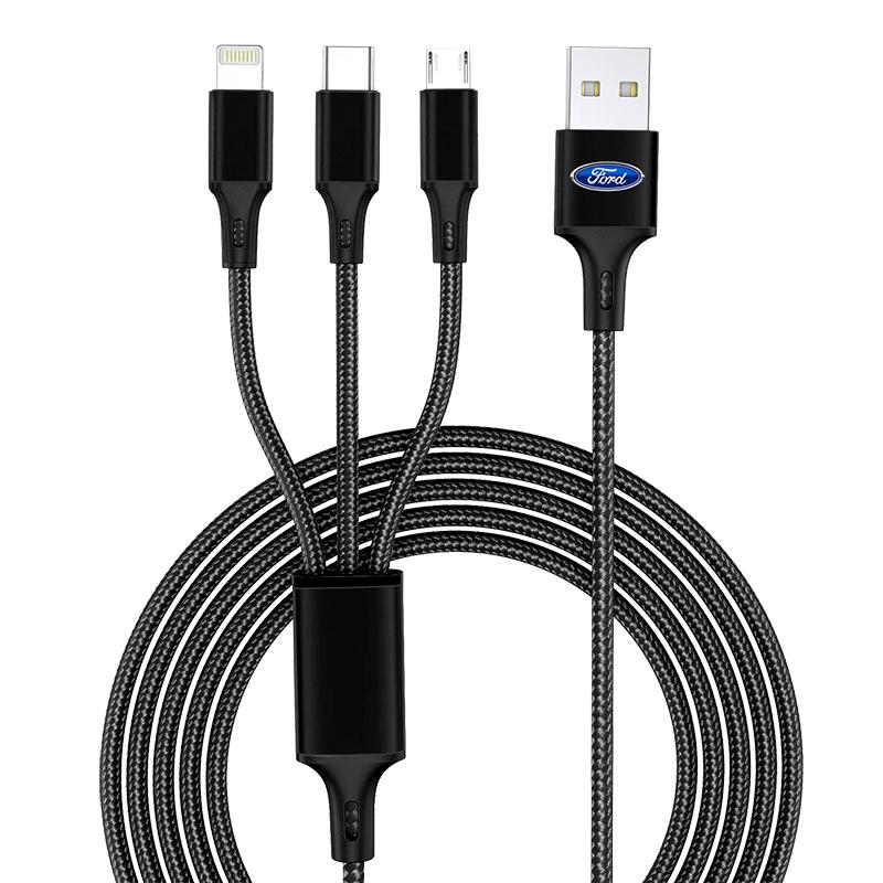 Car Emblem 3in1 TypeC Lightning Micro USB Fast Charging Cable For Ford Focus Mondeo MK1 MK2 MK4 MK3 Fiesta ST Line Kugo Transit Escape Fusion Explorer