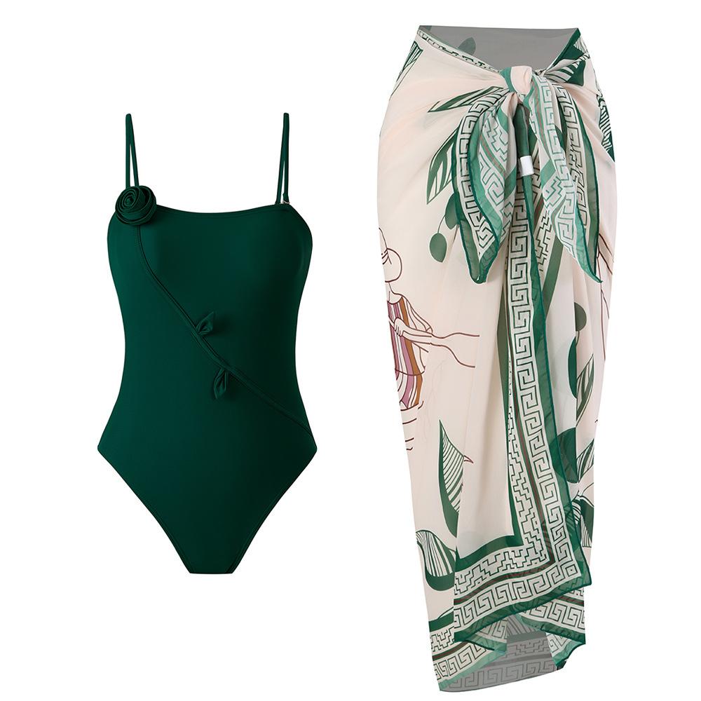 Новый 3D трехмерный цветочный цельный купальник для женщин французский ретро сексуальный купальник с юбкой комплект