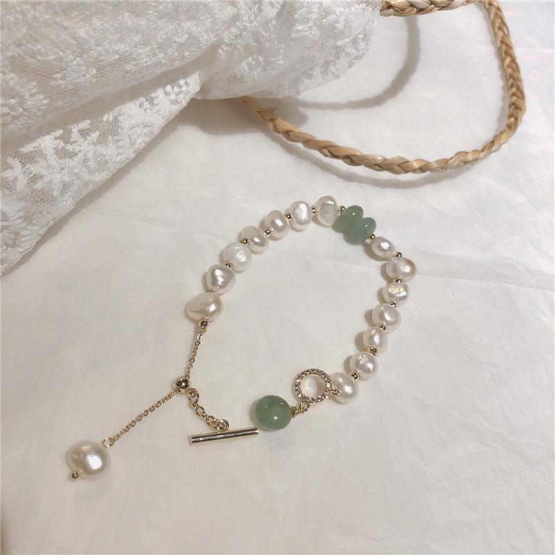 Promotion  For Women 14K Gold Filled Natural Freshwater Pearl & Jade Stone Ladies Charm Bracelet Gifts No Fade