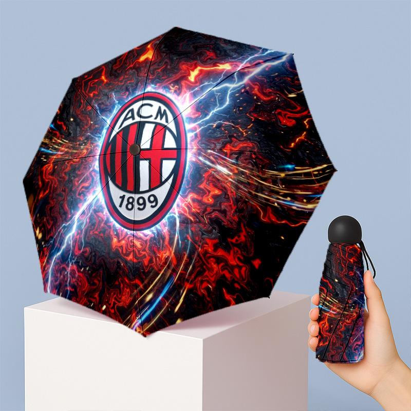 Компактный складной зонт-трость AC Milan с принтом, 5 сложений, 8 спиц, ветрозащитный, водонепроницаемый, легкий, портативный, для путешествий на открытом воздухе, ежедневный подарок