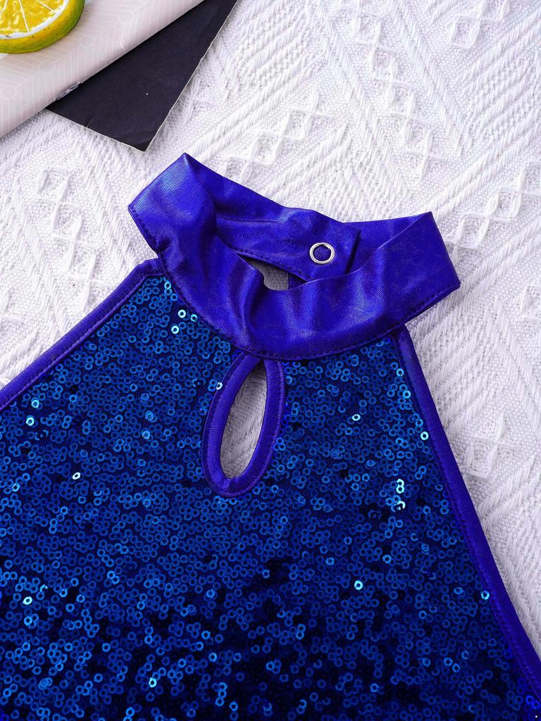 Детский купальник без рукавов с блестящими пайетками, с открытой спиной, профессиональный для балета и гимнастики, танцевальная одежда для девочек, детский танцевальный комбинезон