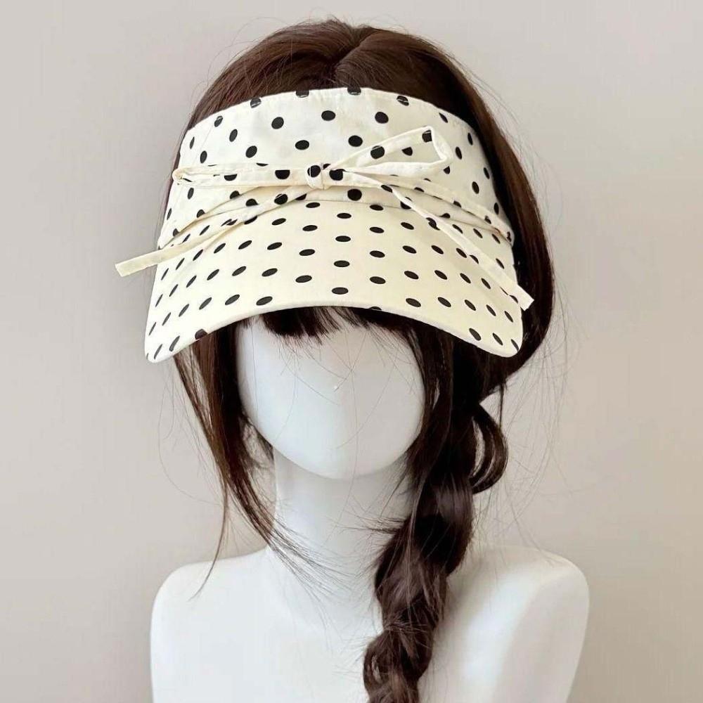 Ponytail Hat Polka Dot Sun Visor Breathable Adjustable Open Top Cap Wide Brim Washable Beach Hat Ladies