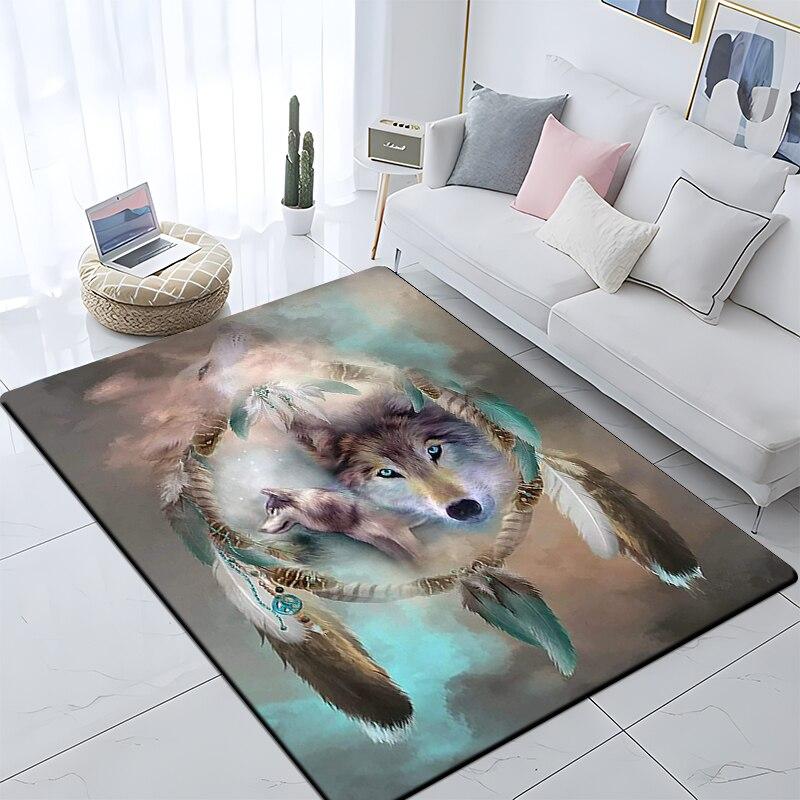 Art Animal Wolf 3D Print Carpets for Living Room Bedroom Decor Carpet Soft Flannel Home Bedside Floor Mat Play Area Rugs Gifts