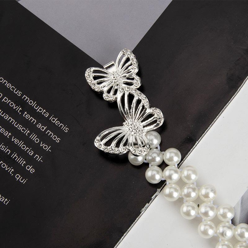 Жемчужная цепочка на талию Женская эластичная эластичная цепочка для талии с двойной пряжкой-бабочкой, декоративная цепочка для тела для платья, женский стиль