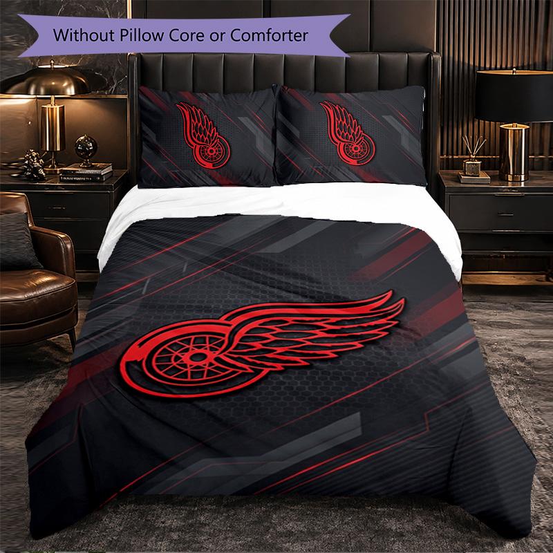 Detroit Red Wings Pattern Microfiber 3Pcs Bedding Set Decor Duvet Cover Set For Bedroom Home Use