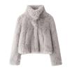 Womens Winter Faux Fur Short Coat Stand Collar Long Sleeve Pockets Casual Streetwear