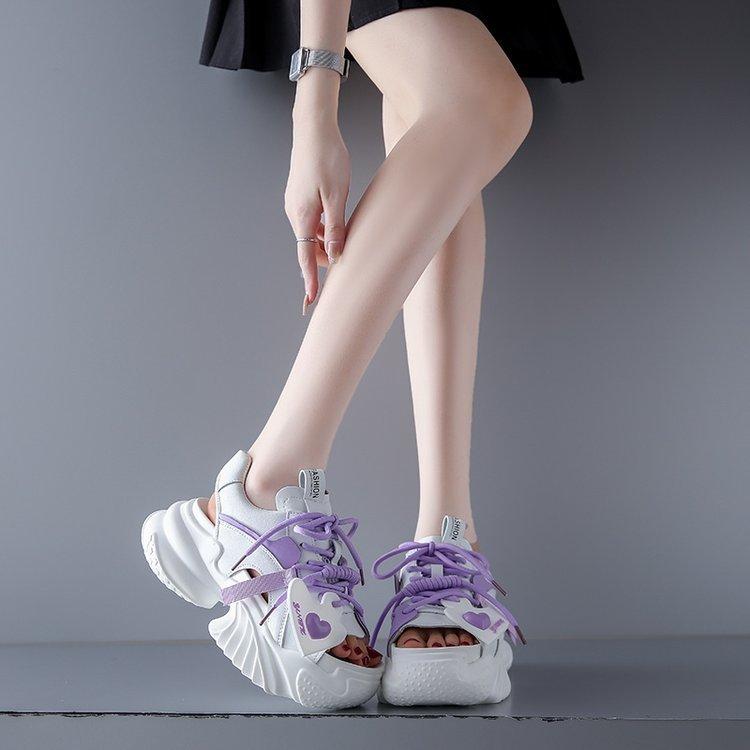 Модные летние милые женские кроссовки сетка высокий верх спортивные высокий каблук танкетка сандалии дышащие повседневные