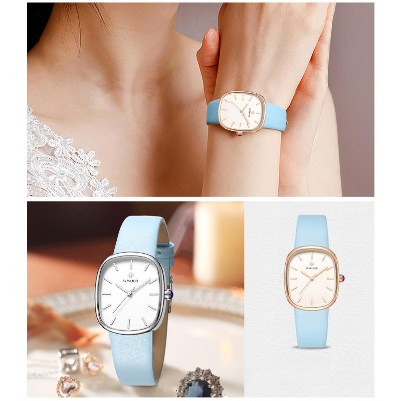 WWOOR элегантные женские новые часы с маленьким квадратным циферблатом, кварцевые водонепроницаемые изысканные винтажные женские часы с ремешком