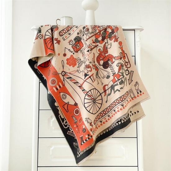 2024 Autumn/Winter New Color Blocked Imitation Cashmere Women'S Tassel Shawl Thickened Warm Double Sided Jacquard Wool Scarf