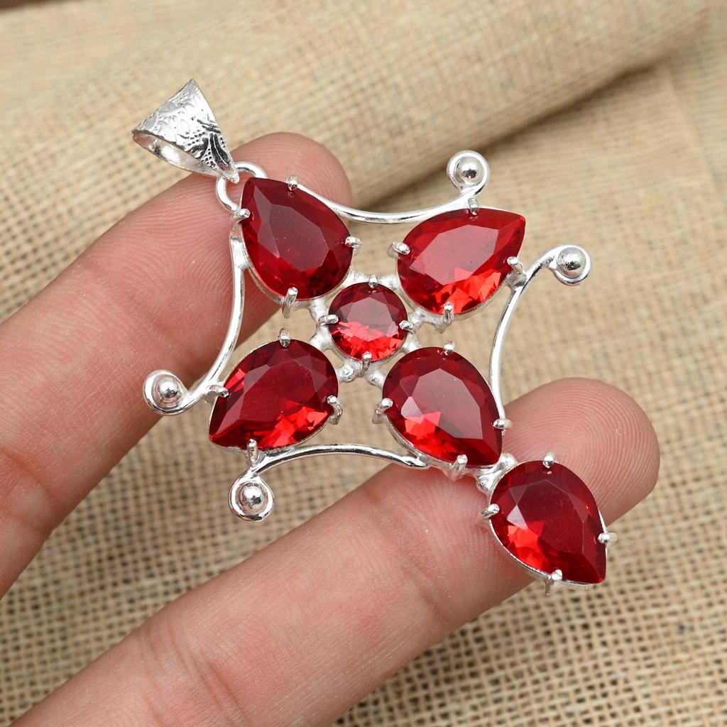 Ювелирные изделия из твердого серебра 925 пробы, красный гранат, драгоценный камень, подвеска в виде креста ручной работы, дизайнерские ювелирные изделия
