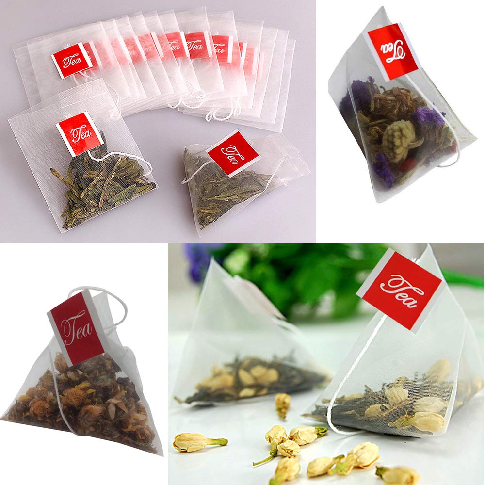 Aidour HM Tea Bags, Food-Grade Triangular Pyramid-Shaped Tea Bags, Empty Tea Bags, Filter Bags, 100 Count (6.58cm)