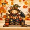 Rustic Fall Home Decorations Wooden Autumn Figurine for Thanksgiving And Halloween Decor, Retro Reading Character Ornaments Mantel Centerpieces
