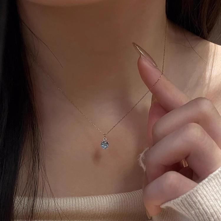 Синее Океанское Сердце Аквамариновый Стразовый Подвеска-Ожерелье