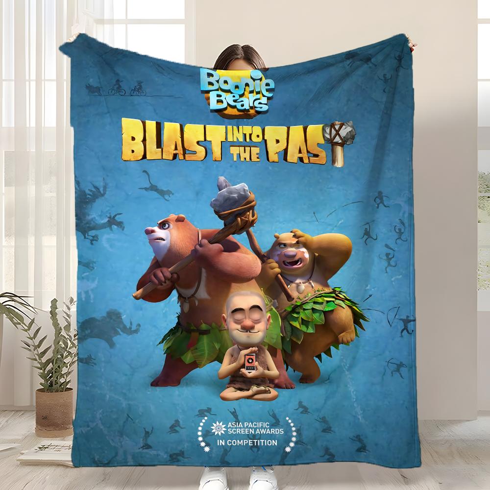 Cartoon Boonie Bears Throw Kid-Friendly Flannel Throw Blanket Soft Warm Anti-Static Washable All Season
