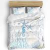 Синий Морской Коралловый Ракушки Морская Звезда Пододеяльник с Наволочкой На Заказ 3шт Комплект Постельного Белья Покрывало Двуспальная Кровать Домашний Текстиль