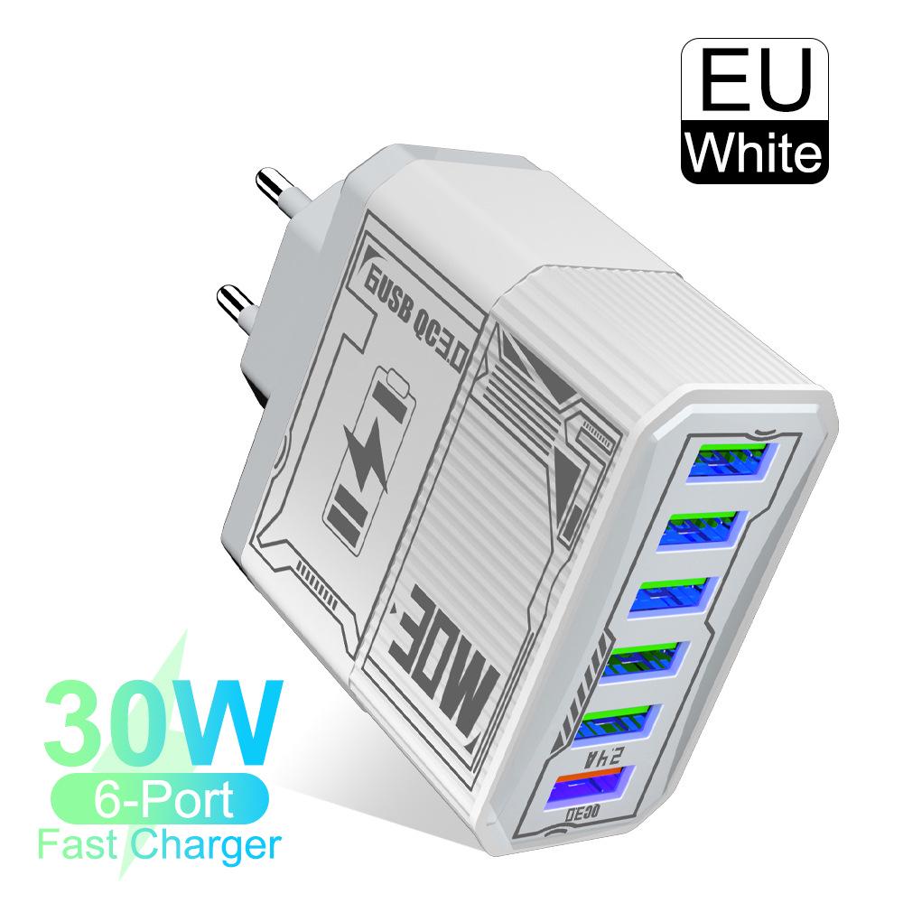 30 Вт 6-портовый USB-адаптер для быстрой зарядки QC3.0 - вилки EU, US, UK, AU