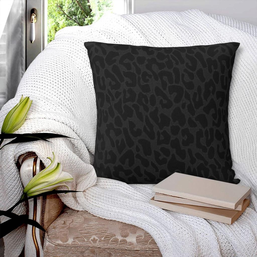 Black Leopard Print Square Pillowcase Pillow Cover Polyester Cushion Decor Comfort Throw Pillow for Home Sofa
