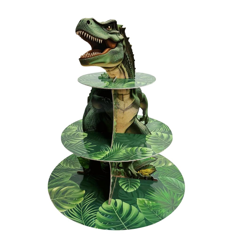 3 Tier Dinosaur Cupcake Stand Party Decorations Dinosaur Theme Cupcake Holder Decorations Dino Dessert Tower for Kids Dino Jungl 5