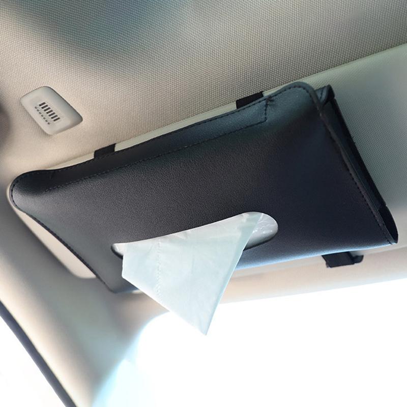 Car Visor Tissue Holder PU Leather Hanging Paper Towel Clip Napkin Holder Backseat Tissue Case Auto Interior Accessories