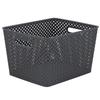 Large Gray Resin Wicker Storage Bin Lightweight Organizing Baskets with Handles Home Storage Solution Toy Book Organizer