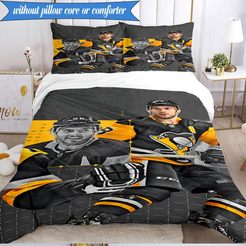 3PCS Pittsburgh Hockey Player Crosby Bedding Set,Including 1pc Duvet Cover And 2pcs Pillowcases Perfect for Bedroom, Dormitory, Fan Christmas gift