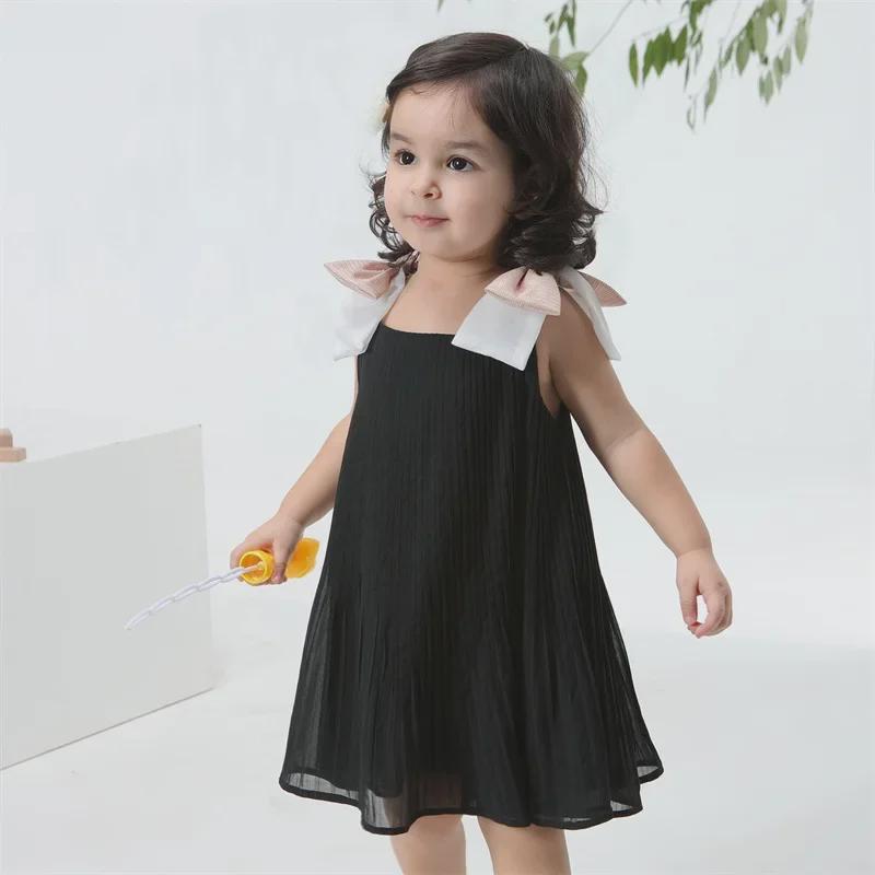 Pleated Chiffon Summer Princess Dress with Big Bow for Girls