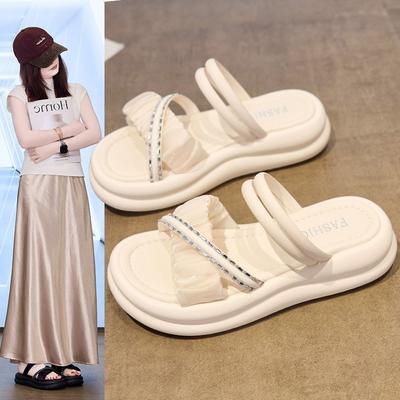 Летние новые повседневные шлепанцы женские со стразами крест толстая подошва два способа носки пляжные крутые шлепанцы женские