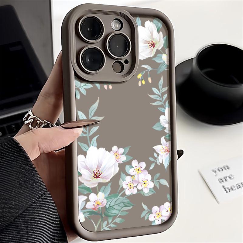 Простой цветочный принт Мягкий ударопрочный чехол TPU для iPhone 16 Pro Max 15 14 Pro 13 12 11 XR XS 8 7 Защита объектива Матовый чехол для телефона
