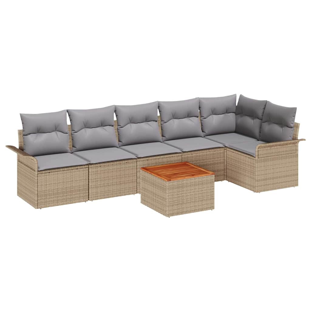 7 piece garden sofa set with cushions beige poly rattan
