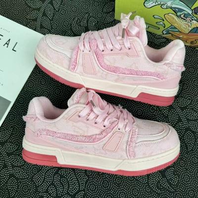 Женские сетчатые туфли для скейтбординга удобные, дышащие, с толстой подошвой и круглым носком, модная и повседневная спортивная обувь из денима