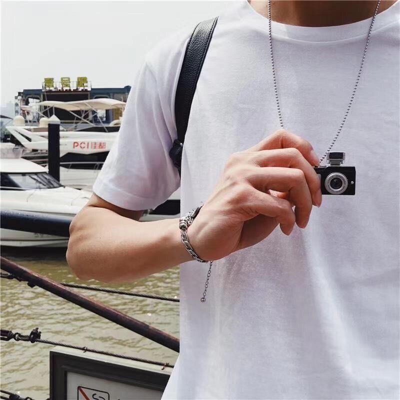 Винтажное панк светящееся ожерелье с зеркальной камерой и регулируемой цепочкой с бусинами AVE