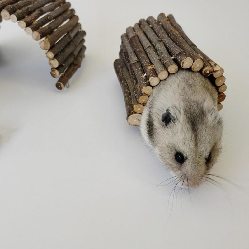 Natural Wooden Bridge Bendable Platform Toy for Small Animal Mouse Bridge Hamster Rabbit Hideout Cage Accessories
