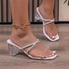 Shoes Female 2024 Fashion Slingbacks Women Slippers Summer Open Toe Rhinestones Transparent Dress Block Heel Plus Size Slippers