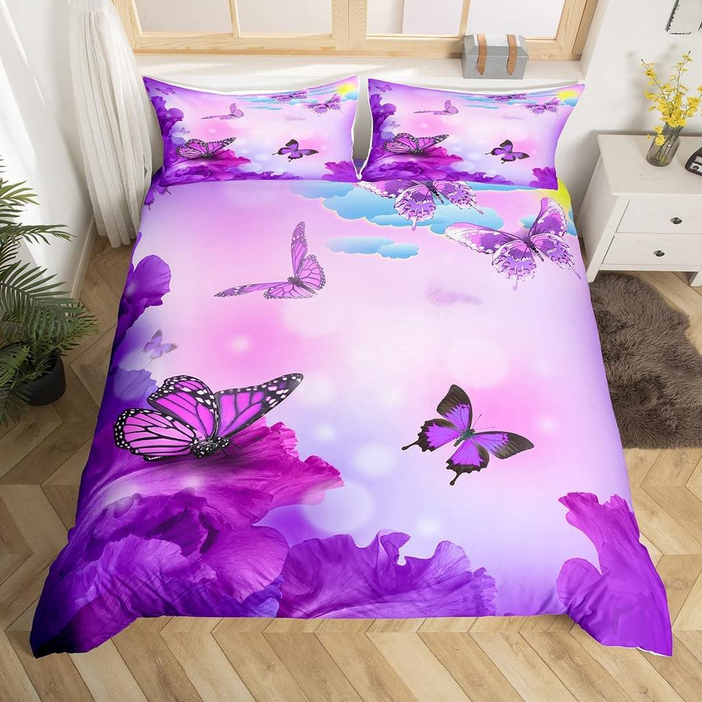 Пододеяльник с бабочками и цветами, комплект постельного белья с изображением животных и девочек, романтический комплект постельного белья с изображением садовых цветов из микрофибры