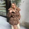 Женское пуховое пальто с лацканами и поясом, зимняя модная верхняя одежда, повседневный тренч с длинным рукавом и завязкой на талии