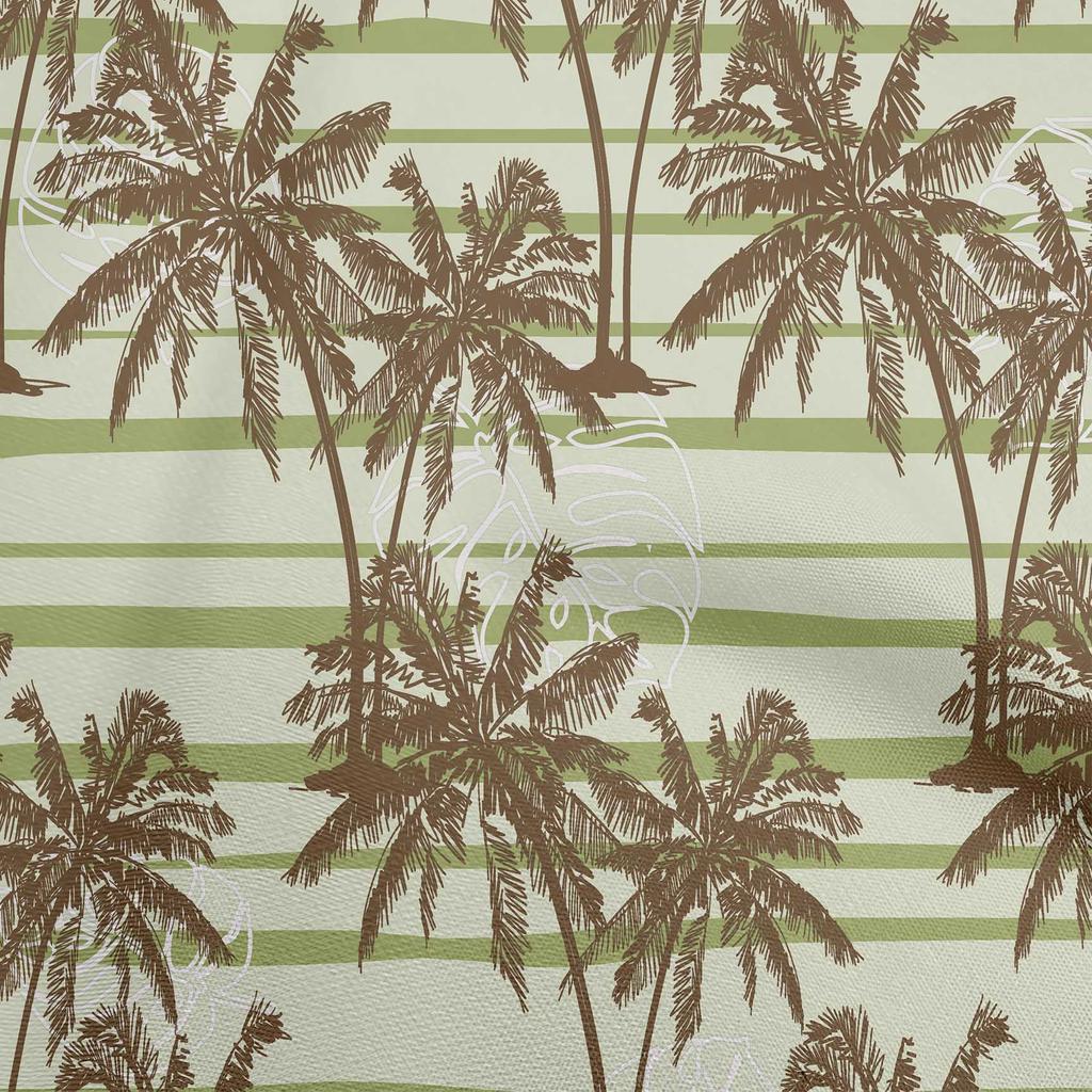oneOone Cotton Flex Dark Teal Green Fabric Tropical Plam Tree With Stripes Sewing Material Print Fabric By The Yard 40 Inch
