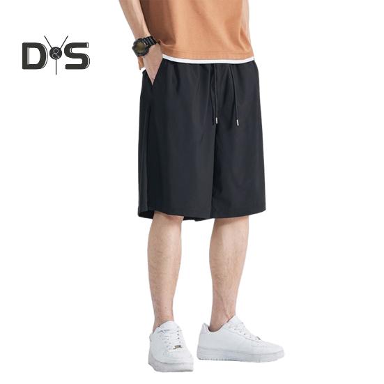 Мужские шорты, повседневные брюки с регулируемой талией на шнурке и усиленными карманами, однотонные, широкие летние спортивные шорты
