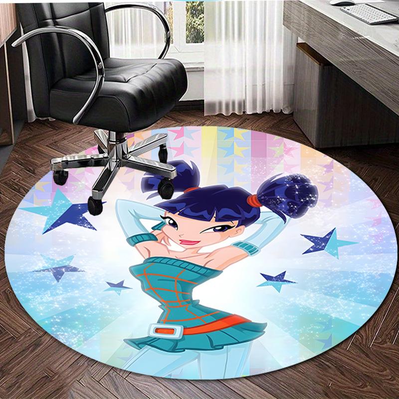 1pc Winx Club Print Round Carpet Chair Round Carpet Suitable for Bedroom Living Room Home Decorative Carpet