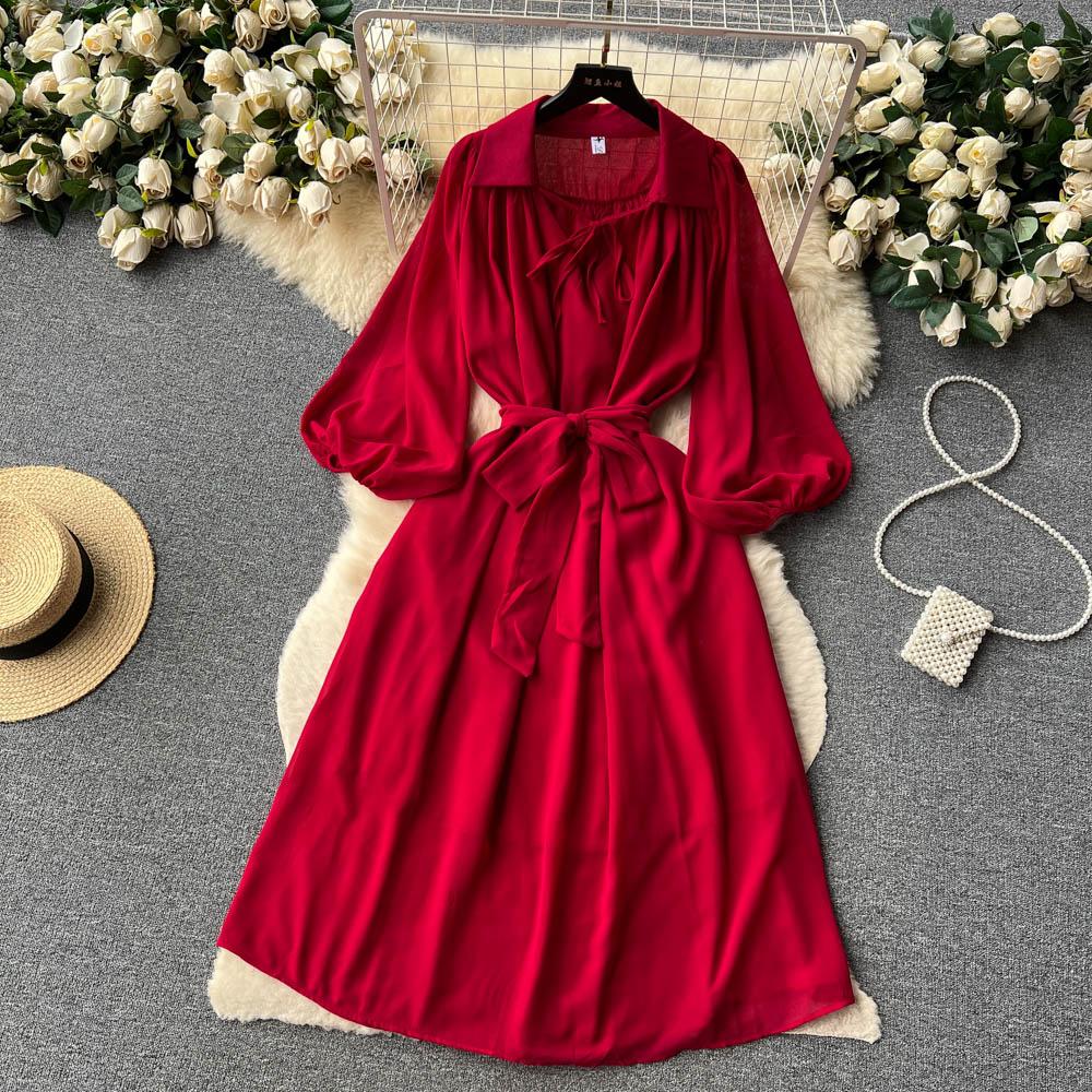 Французские шикарные платья макси для женщин с отложным воротником и рукавами-фонариками, женское летнее платье на шнуровке, женское летнее платье трапециевидной формы, Прямая поставка