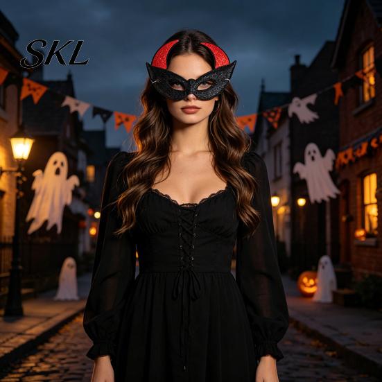 Adjustable Halloween Eye Masque Masque, Glitter Half Face Horror Skull Bat Elastic String Spider Dress Up Accessory for Cosplay Costume, Masquerade,